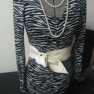 Rouched Black n White Zebra Print Dress
